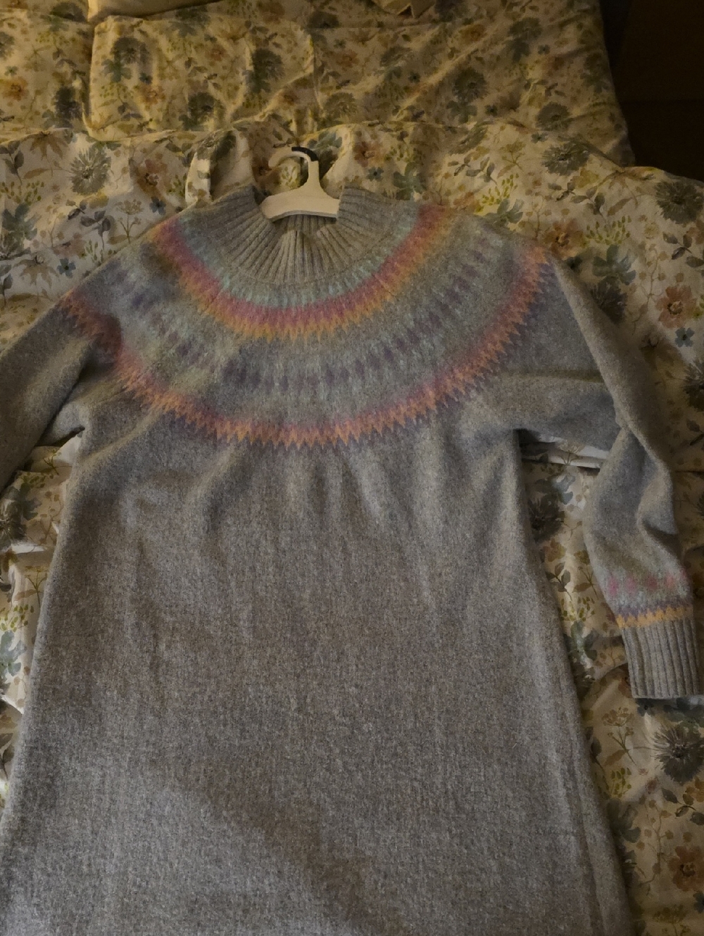torrid Gray Sweater Dress with Pink, Yellow and Lavender Fair Isle Yoke